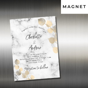 Invitation Magnétique luxe doré en marbre d'eucalyptus mariage