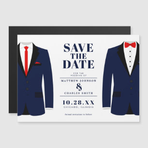 Invitation Magnétique M. & M. Modern Mariage Navy Tux - Sauvez la date