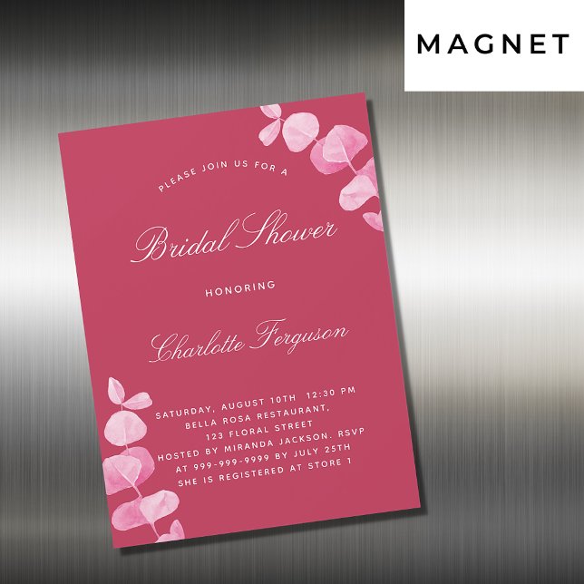 Invitation Magnétique Magenta blanc eucalyptus luxe nuptiale douche (Créateur téléchargé)