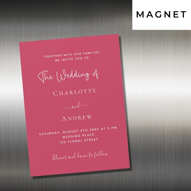 Invitation Magnétique Magenta élégant script mariage de luxe (Créateur téléchargé)