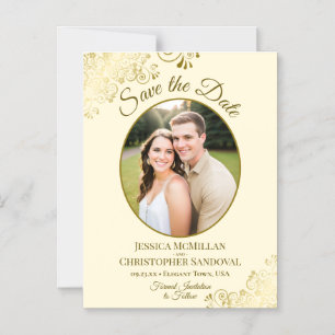 Invitation Magnétique Magnifique Save the Date Mariage Or et Crème Photo