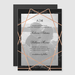 Invitation Magnétique Marbre géométrique et noir   Photo Enregistrer La 