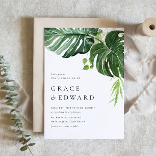 Invitation Magnétique Mariage à l'aquarelle tropicale Monstera verdure