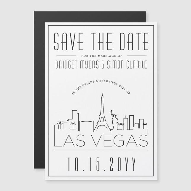Invitation Magnétique Mariage à Vegas | Silhouette stylisée | Date à ret (Devant / Derrière)