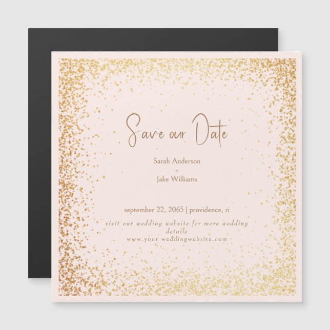 Invitation Magnétique Mariage Blush & Gold Enregistrer notre date (Devant / Derrière)