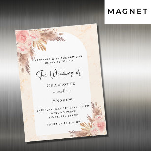 Invitation Magnétique Mariage boho pampas herbe rose or luxe