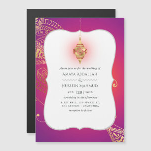Invitation Magnétique Mariage Bollywood Arabe Feuille d'Or
