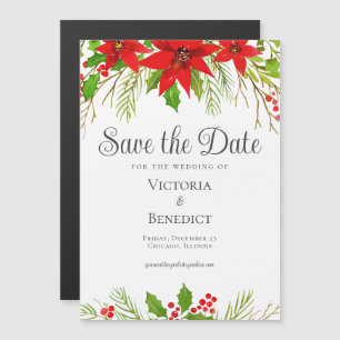 Invitation Magnétique Mariage botanique Festive Red Green Christmas