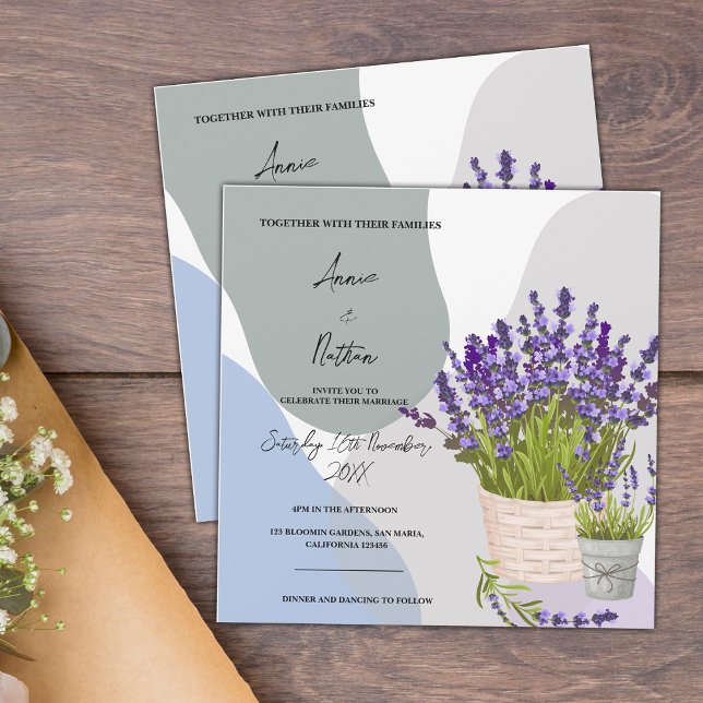 Invitation Magnétique Mariage d'aquarelle mignonne de lavande (Cute Watercolor Lavender Stems in a Basket Wedding Magnetic Invitation)