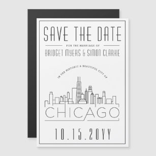 Invitation Magnétique Mariage de Chicago   Skyline stylisée Enregistrer 