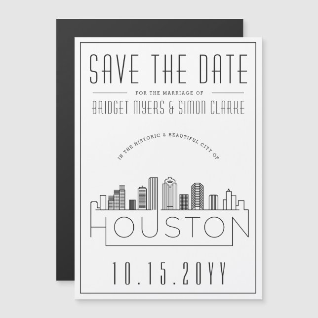 Invitation Magnétique Mariage de Houston | Skyline stylisée Enregistrer  (Devant / Derrière)