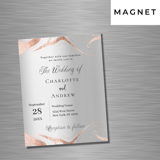 Invitation Magnétique Mariage de luxe en marbre d'or rose argent (Créateur téléchargé)