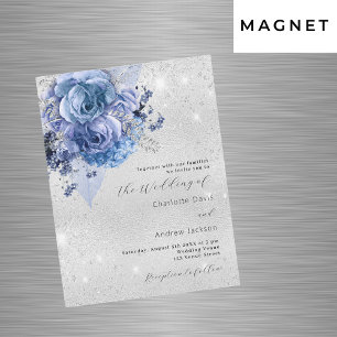 Invitation Magnétique Mariage de luxe florale bleu argent