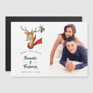 Invitation Magnétique Mariage de Noël Rétro Vintage Enregistrez la Date