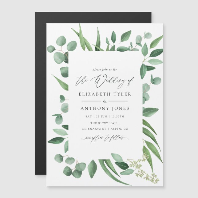 Invitation Magnétique Mariage de verdure Eucalyptus (Devant / Derrière)
