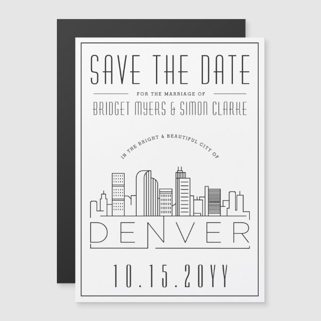 Invitation Magnétique Mariage Denver | Skyline stylisée Enregistrer la d (Devant / Derrière)