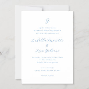 Invitation Magnétique Mariage élégant bleu et blanc de style côtier chic