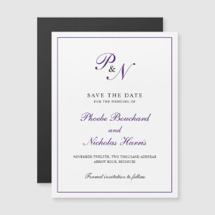 Invitation Magnétique Mariage Élégant Classique Royal Violet Enregistrez
