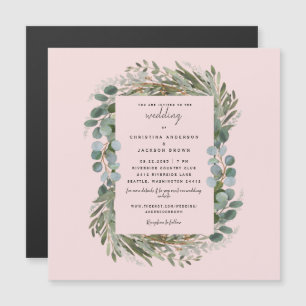 Invitation Magnétique Mariage élégant eucalyptus blush