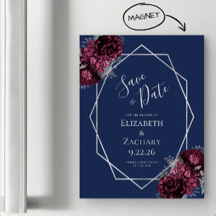 Invitation Magnétique Mariage en argent de la marine de Bourgogne Sauvez