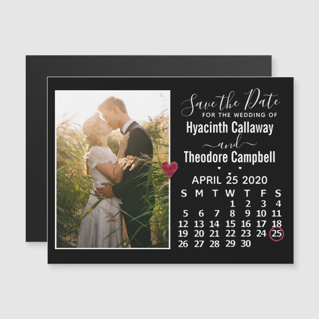 Invitation Magnétique Mariage Enregistrer la date Avril 2020 Calendrier  (Devant / Derrière)