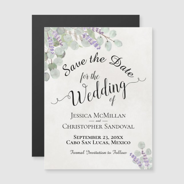 Invitation Magnétique Mariage Enregistrer la date Eucalyptus & Lavender  (Devant / Derrière)