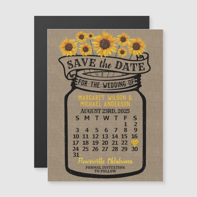 Invitation Magnétique Mariage Enregistrer la date Mason Jar août 2025 (Devant / Derrière)