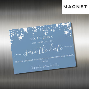 Invitation Magnétique Mariage étoile blanche bleu Dusty enregistrer l'ai