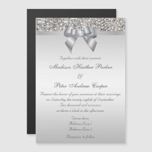 Invitation Magnétique Mariage Faux Silver Sequins Bow