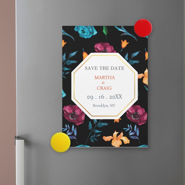 Invitation Magnétique Mariage Fleur de Fête Mexicaine Noir Enregistrer l (Créateur téléchargé)