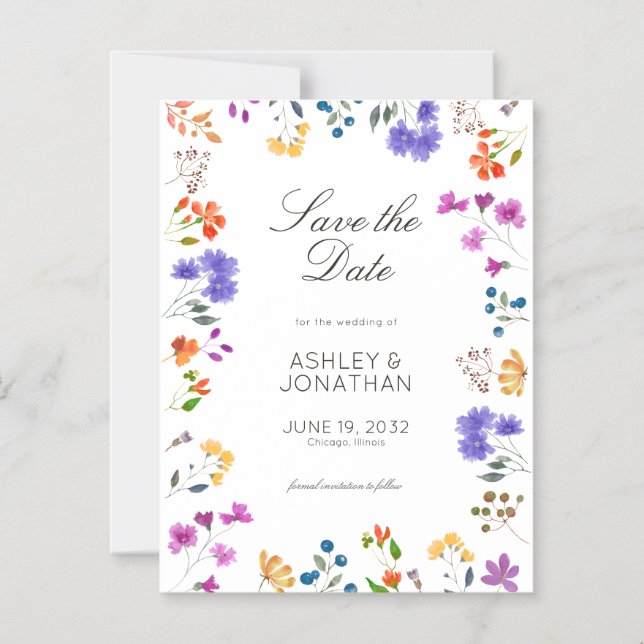 Invitation Magnétique Mariage fleur sauvage Enregistrer l'aimant Date (Recto)