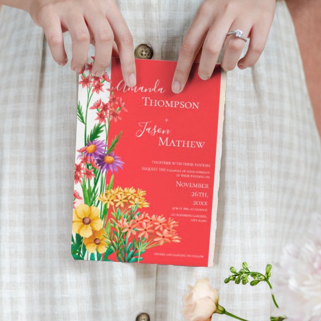 Invitation Magnétique Mariage Fleur sauvage jaune clair orange violet (Bright Yellow Orange Purple Wildflowers Wedding Magnetic Invitation)