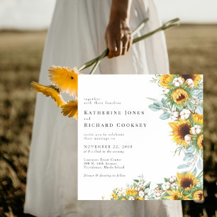 Invitation Magnétique Mariage Fleurs de Tournesol Jaunes Modernes Sans P