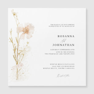 Invitation Magnétique Mariage Fleurs Pressées Or Romantique & Blush