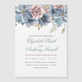 Invitation Magnétique Mariage floral bleu et mauve Dusty