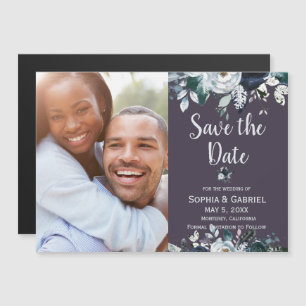 Invitation Magnétique Mariage Floral bleu marine Sauvez la date