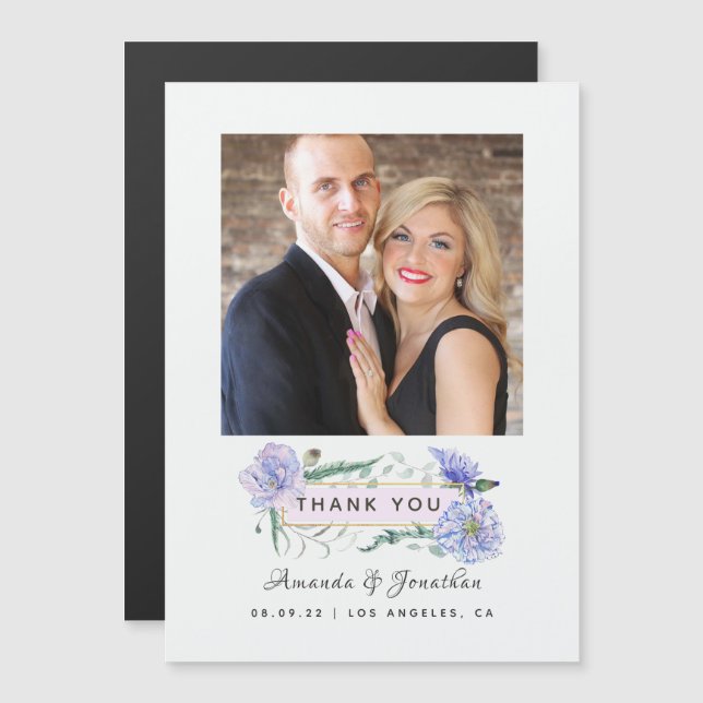 Invitation Magnétique Mariage floral géométrique rose et menthe (Devant / Derrière)