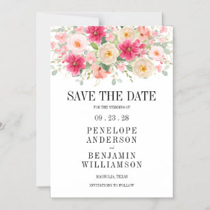 Invitation Magnétique Mariage Floral Rose Clair Aquarelle Moderne