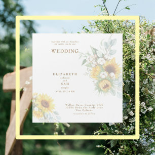 Invitation Magnétique Mariage Floral Tournesol Carré