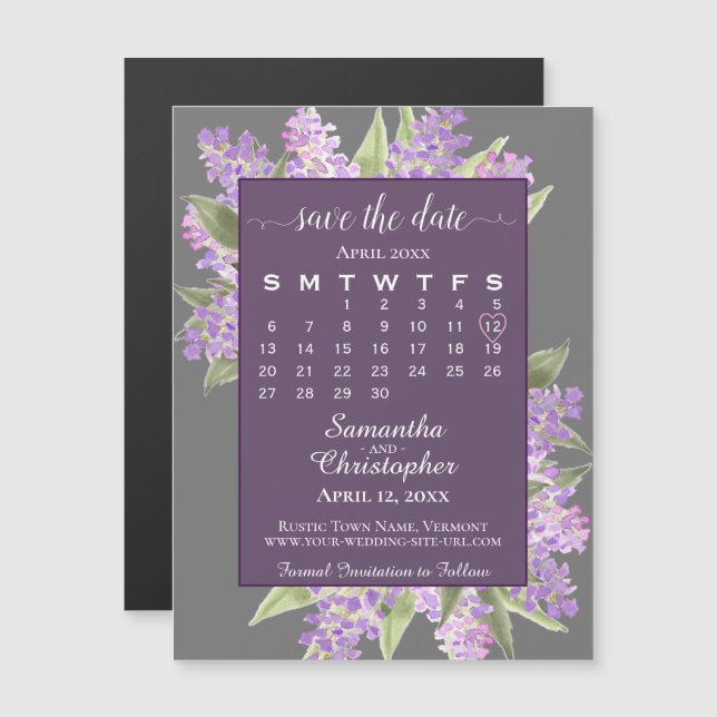 Invitation Magnétique Mariage Lilacs rustique Enregistrer le calendrier  (Devant / Derrière)
