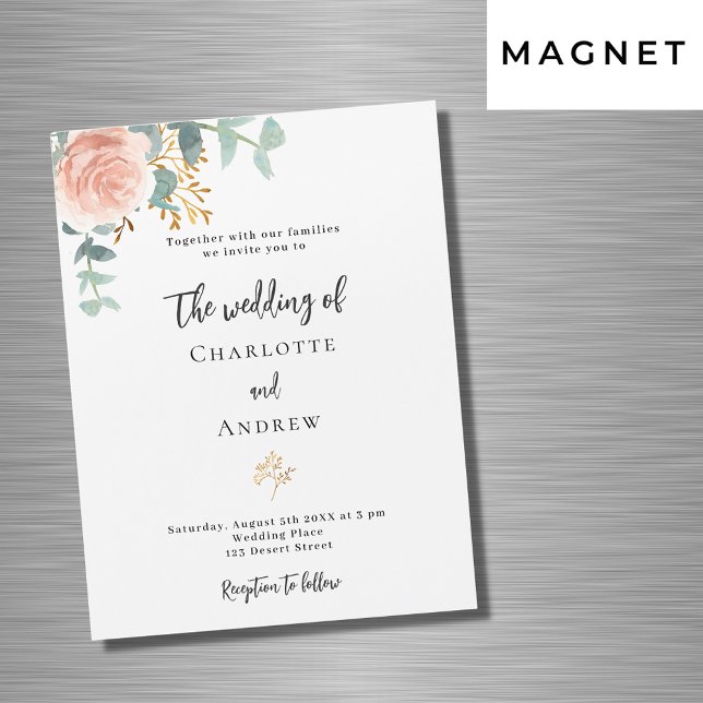 Invitation Magnétique Mariage luxueux d'or rose Floral (Créateur téléchargé)