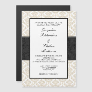Invitation Magnétique Mariage magnétique Tan Beige Black Damask