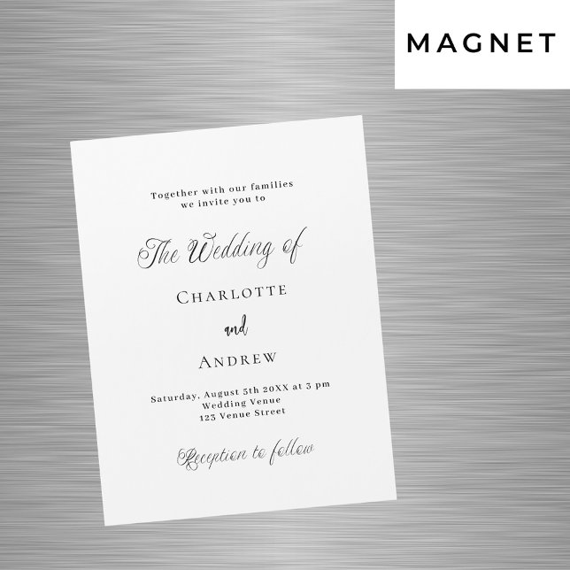 Invitation Magnétique Mariage noir blanc classique formel luxe moderne (Créateur téléchargé)