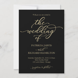 Invitation Magnétique Mariage Noir Calligraphie Or Élégant