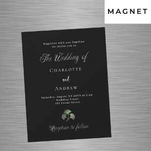 Invitation Magnétique Mariage noir vert ginkgo feuille script luxe