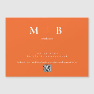 Invitation Magnétique Mariage orange moderne Enregistrer la date