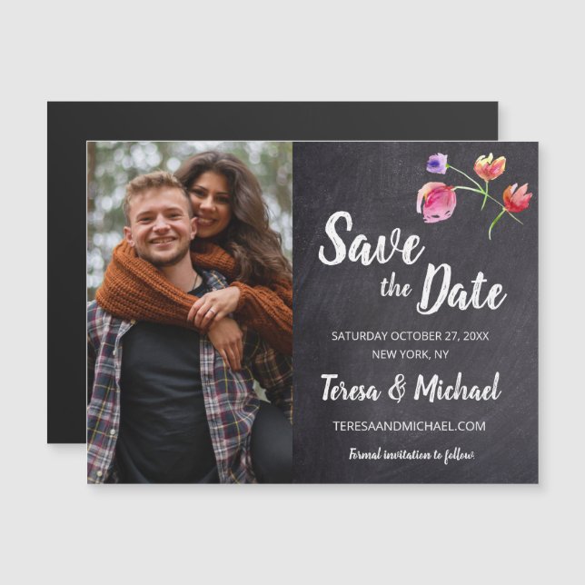 Invitation Magnétique Mariage photo Chalkboard aquarelle Fiançailles (Devant / Derrière)