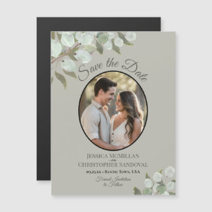 Invitation Magnétique Mariage Photo & Feuillage de Save the Date Sage