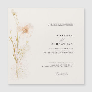 Invitation Magnétique Mariage Romantique Gold & Blush Pressé Fleurs