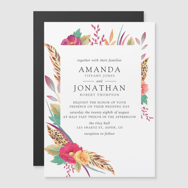 Invitation Magnétique Mariage Safari Floral Aquarelle (Devant / Derrière)
